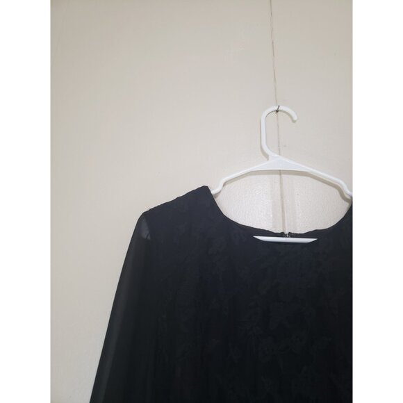 Talbots Womens Petites 14P Mini Dress Black Lace Belted Sheer Sleeve Whimsigoth - Picture 4 of 6